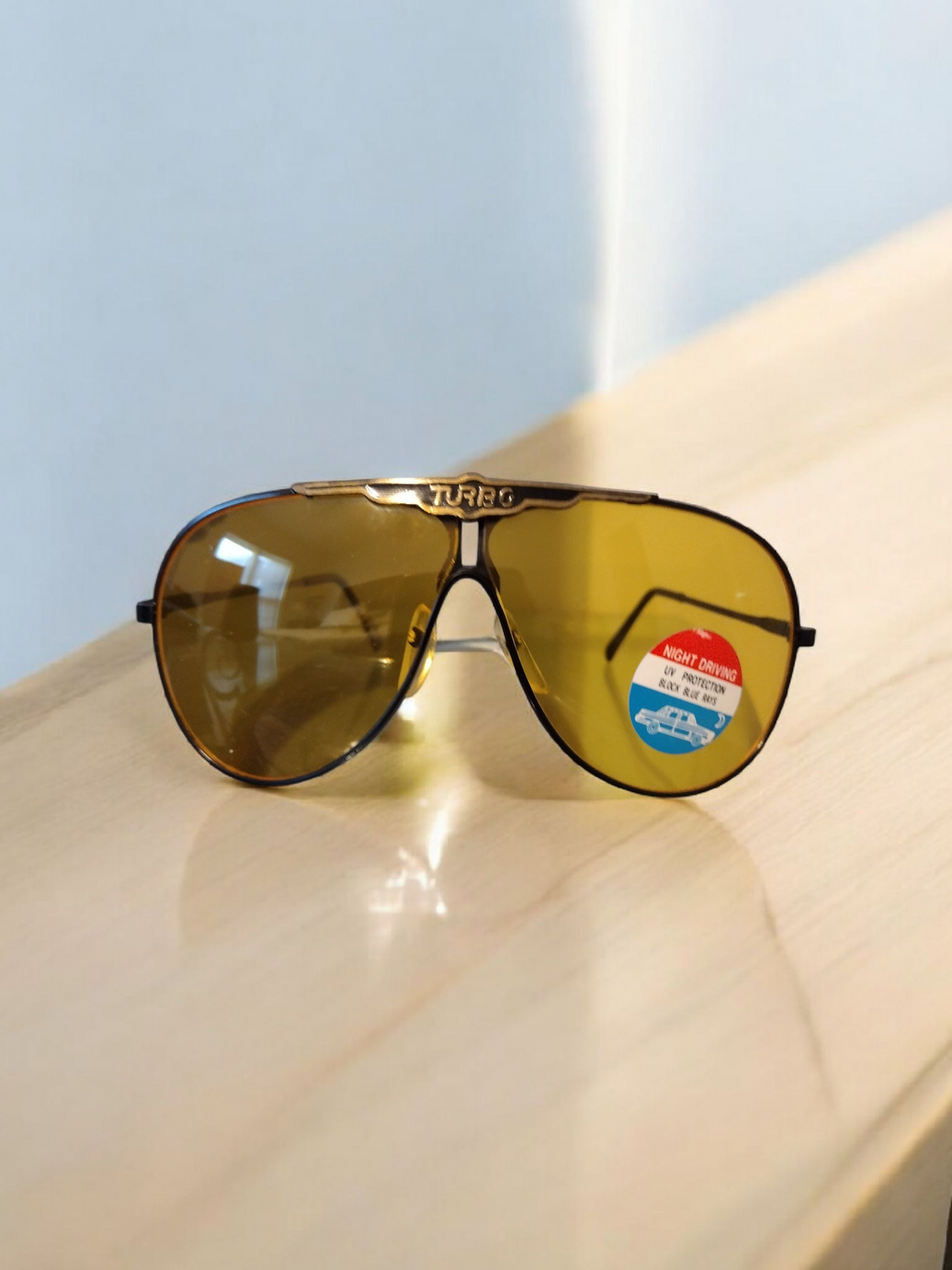 Vintage 1980s Turbo Night Driving Glasses — NOS Blue Blockers, Metal Frames