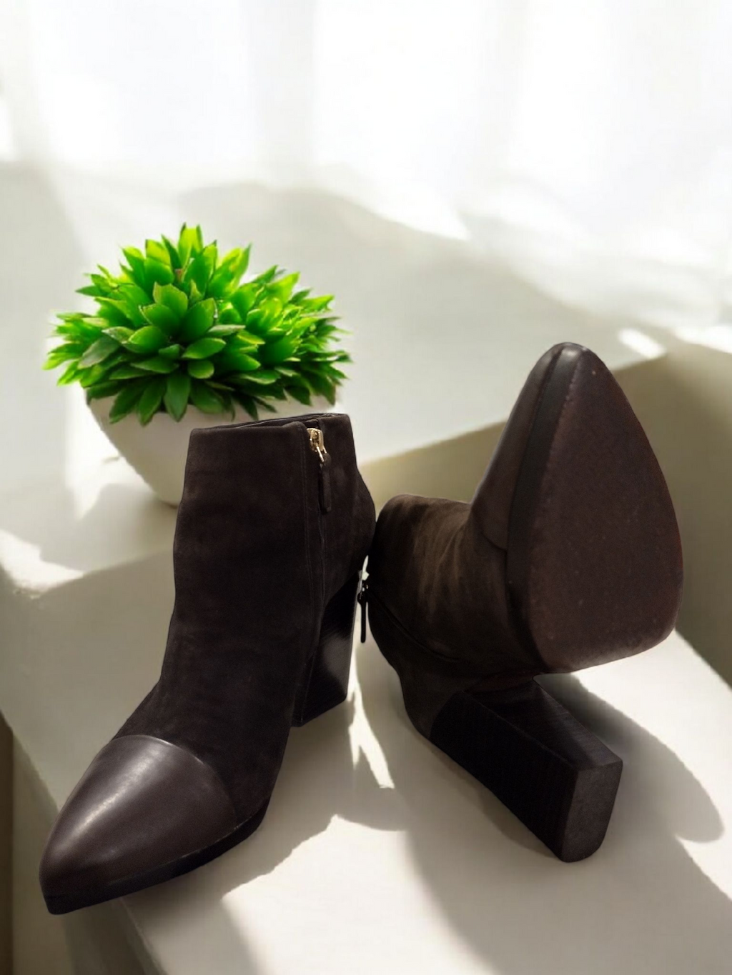 Tory Burch_Women's Mocha Cap Toe Suede Ankle Boots - 4.5" Heel